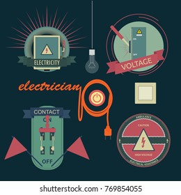 A set of logos associated with electrical equipment. Vector set is executed in a flat style.