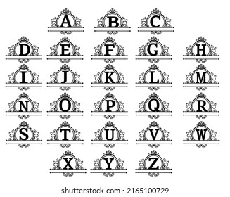 Set of Logos with A-Z Round frame linear style. luxury,retro,for template for logo cosmetics, beauty, hairdresser, jewelry .vector illustration
