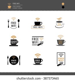 Set of Logos and Badges Free Wifi  for Restaurant and Cafe 