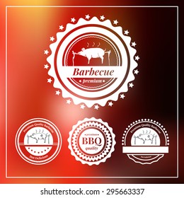 Set of logos, badges and labels for restaurant and cafes. Vector illustration. Hand-drawn element pig on a spit. BBQ, barbecue, picnic, camping logo.