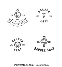 Set of logos for barber shop. Logos contain illustrations of various beard men in different styles as vintage and line-art. It can be used for barber shop or personal shavers etc.