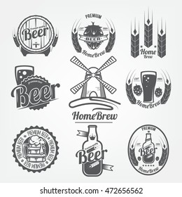 set of logos of beer. homebrew, a natural product with high quality grain