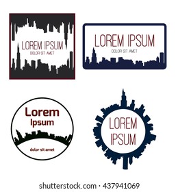 Set of  logos with black silhouette of city and your text. Vector illustration.