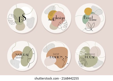 Set of logos and branding. Emblems for actual stories, for a beauty salon, clothing store, natural cosmetics. Hand drawn vector.