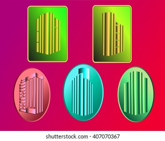 Set of logos of buildings. Logos in the form of multi-colored medallions.

medallions