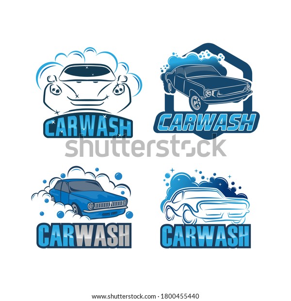 set of logos for car washing on a white background.\
Car logos. Logos of car cleaning. Blue logos of car washing on a\
white background.EPS 10