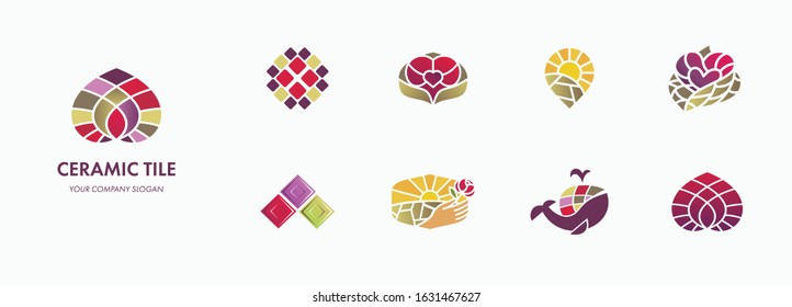 Set of logos of ceramic tiles. Tile wall logo icon for carpet, floor, ceramic industry. Vector illustration