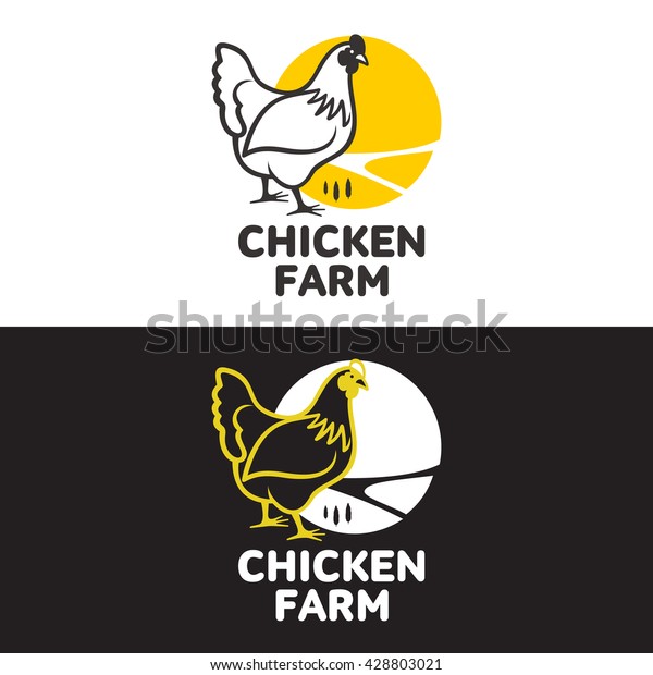 白い背景にロゴと鶏 ベクターイラスト 異なるロゴ 鶏 黄色 シンプルなロゴ のベクター画像素材 ロイヤリティフリー