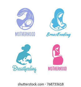 Set of logos of child care, motherhood and childbearing.