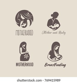 Set of logos of child care, motherhood and childbearing.