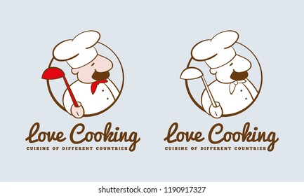 Set of logos in a circle. Chef with a spoon in hand