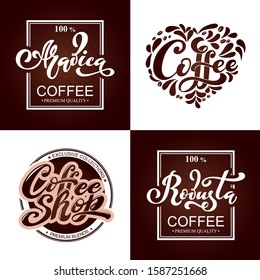 set of logos for coffee - arabica, robusta, coffee shop