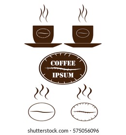 set of logos of coffee, coffee beans, cups and emblems. vector