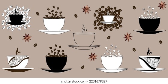 Set of logos coffee cups in vector