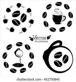 Set of logos for coffee. The original logo for cafe, coffee. Isolated vector illustration. Black and white graphics.