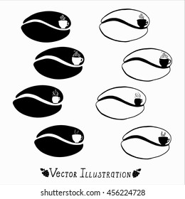 Set of logos for coffee. The original logo for cafe, coffee. Isolated vector illustration. Black and white graphics.