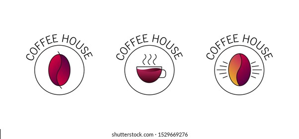 Set of logos for coffee shop or cafe, simple linear hipster graphic with gradient