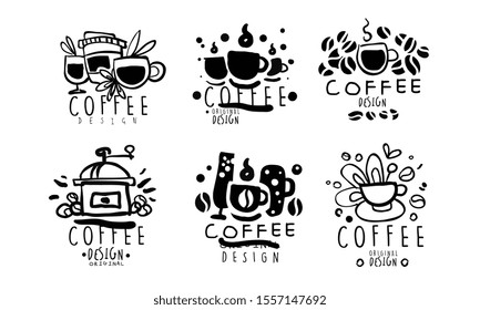 Set of logos for a coffee shop. Vector illustration.