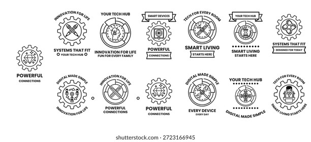 A set of logos for a company that is focused on technology and innovation. The logos are all connected and have a similar design
