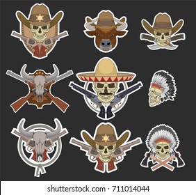 A set of logos of cowboys, Mexicans, Native Americans. Vector illustration, a flat style design