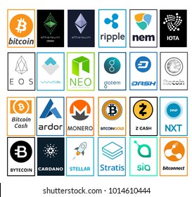 Criptocurrency Blockchain Icons Isolated White Background Stock Vector ...