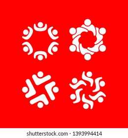 Set of logos depicting unity, community, help and support.