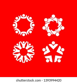 Set of logos depicting unity, community, help and support.