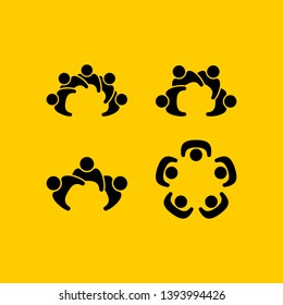 Set of logos depicting unity, community, help and support.