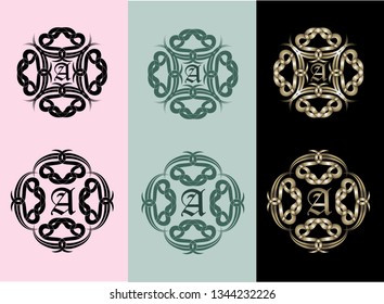 Set of​ logos design graphics with vintage Victorian metal elements 