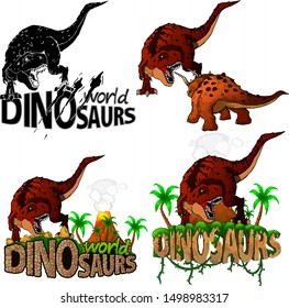 Set of logos dinosaur world with Tyrannosaurus Rex