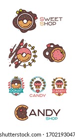 conjunto de logotipos, buñuelos y galletas