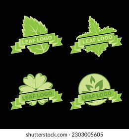 set of logos eco ecology leaf bio plant organic natural remedy herb