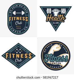 Set of logos, emblem for gym, fitness, workout sport club. Vector illustration.