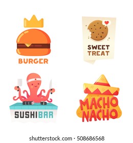 Set logos, emblems and ladels theme food