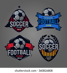 set of logos, emblems on the theme of soccer, football icons, Printing on T-shirts. football logo. soccer logo. team logo. league logo. icon logo. ball logo