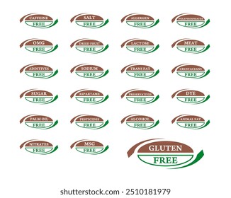 Set of logos excluding dangerous ingredients and allergenic foods