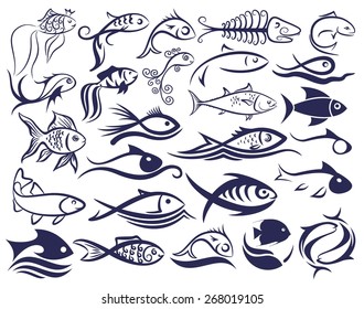 Set of logos of fishes.