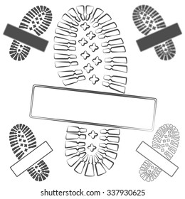 Set of logos with footprints of shoes. Isolated vector objects on white