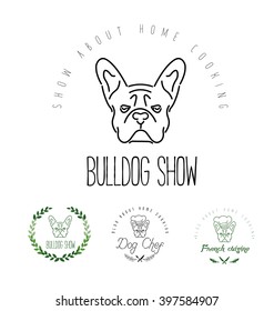 Set of logos with french bulldog and twigs.