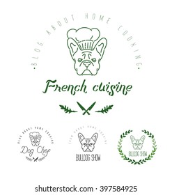 Set of logos with french bulldog and twigs. 