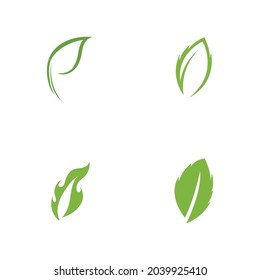 set logos of green leaf ecology nature element vector