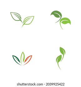 set logos of green leaf ecology nature element vector