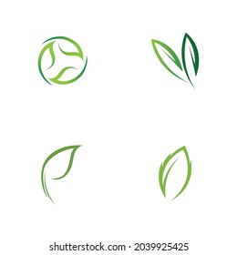 set logos of green leaf ecology nature element vector