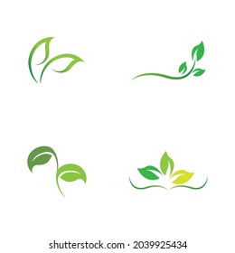 set logos of green leaf ecology nature element vector