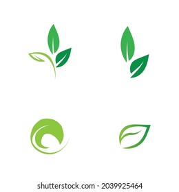 set logos of green leaf ecology nature element vector