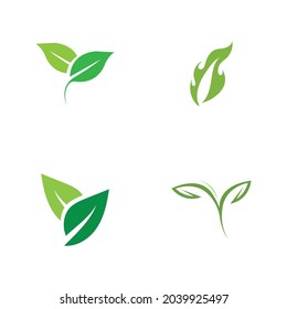 set logos of green leaf ecology nature element vector