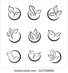 conjunto de logotipos de ecología de hoja verde elemento de naturaleza icono vector. Deja el vector de icono. Diversas formas de hojas verdes de árboles y plantas. Elementos para logotipos ecológicos y biológicos.