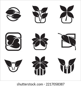 set of Logos of green leaf ecology nature element vector icon. Leaves icon vector. Various shapes of green leaves of trees and plants. Elements for Eco and bio logos.