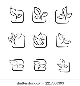 conjunto de logotipos de ecología de hoja verde elemento de naturaleza icono vector. Deja el vector de icono. Diversas formas de hojas verdes de árboles y plantas. Elementos para logotipos ecológicos y biológicos.