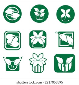 conjunto de logotipos de ecología de hoja verde elemento de naturaleza icono vector. Deja el vector de icono. Diversas formas de hojas verdes de árboles y plantas. Elementos para logotipos ecológicos y biológicos.